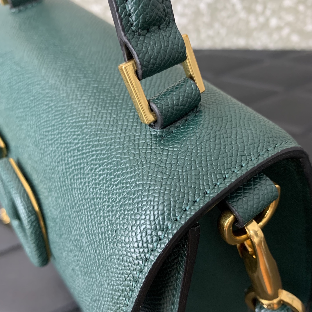 Valentino Garavani Vsling Small Handbag in Dark Green Grainy Calfskin 